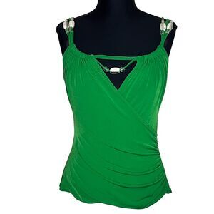 Candie’s Green Beaded Top Blouse Shirt Y2K Stretch Junior’s Women’s Size M